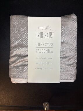 Pottery Barn Kids Metallic Silver Crib Skirt - Shimmer Jacquard